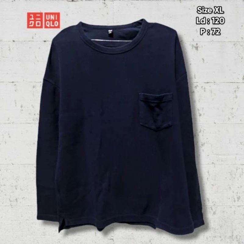 Kaos Pocket Longsleeve Uniqlo Navy Size XL Original Second Preloved