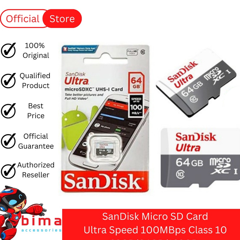 Model Baru SANDISK Original MicroSD Micro SD Card 32GB/64GB/128GB Ultra Speed 100MBps