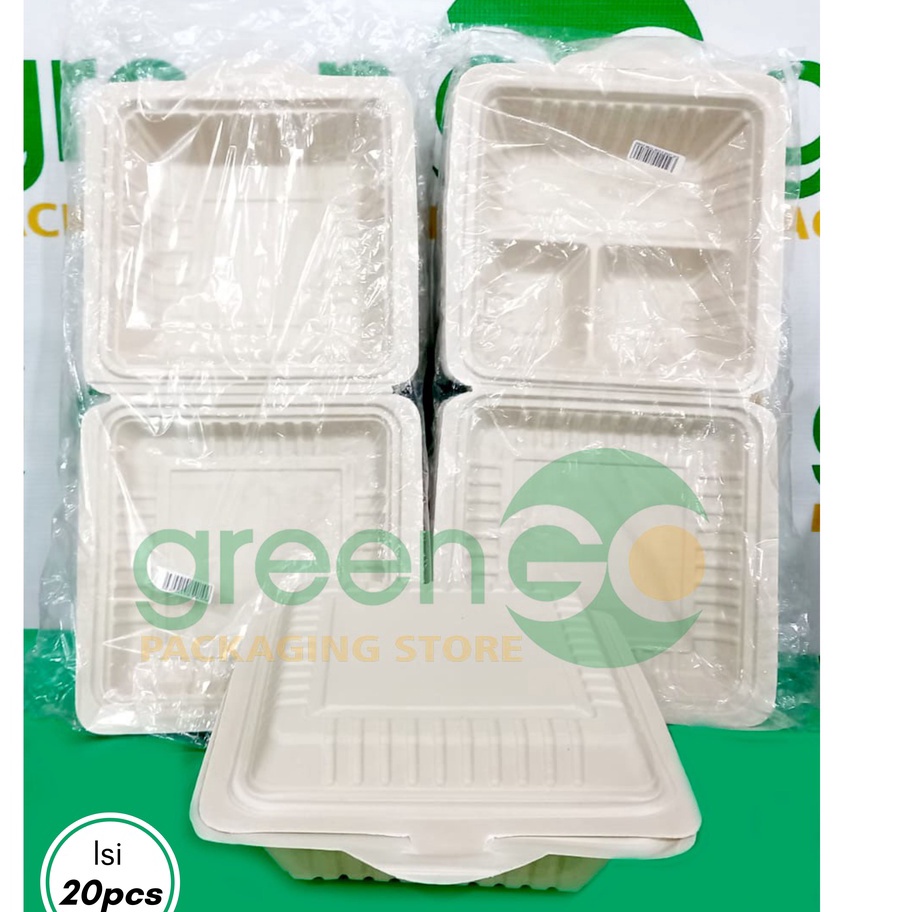 ➧➣✩✸ MEAL BOX POLOS SEKAT 3 ISI 20PCS 18CM UKURAN SEDANG MEDIUM BAGASSE KOTAK LUNCH BOX KOREAN CAKE 