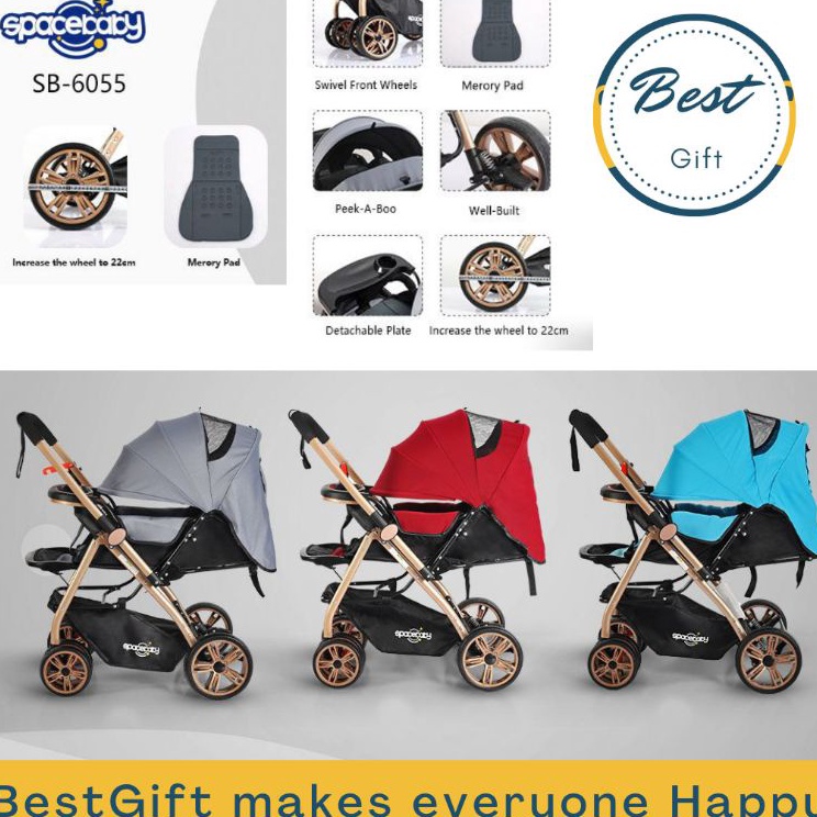 ➨➤✹✴ BABY STROLLER SB-6055 (REVERSIBLE STIR) SPACEBABY (size XL, roda BESAR, stir dua arah)/ Baby BL