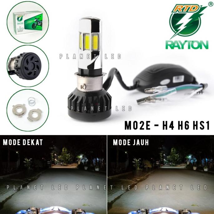 RTD Rayton - Lampu Depan LED WARMWHITE 6 Sisi M02E + Kipas - H4 H6 HS1