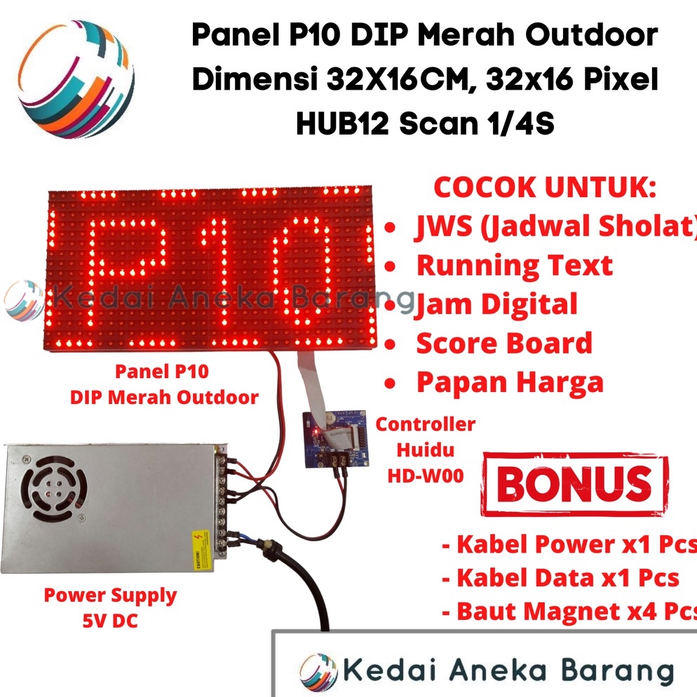 5.5 BRANDS FESTIVAL Panel Module Modul LED P10 Running Text DIP Merah Red Outdoor Dot Matrix