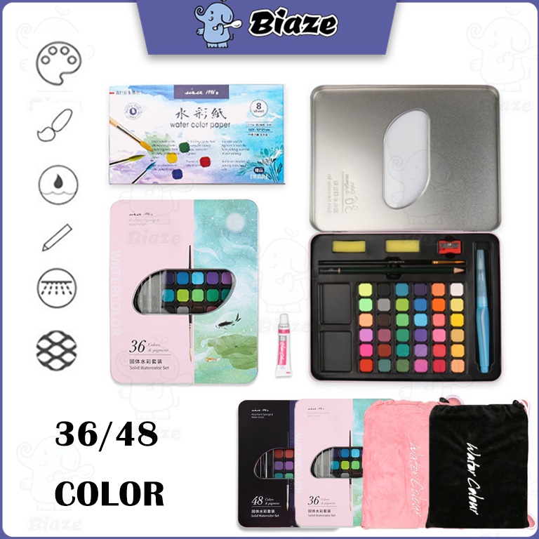 

Promo 2.2 BIAZE 36/48 Watercolor Paint Set Warna Solid Alat Cat Air (Termasuk Kuas dan Kertas Gambara)