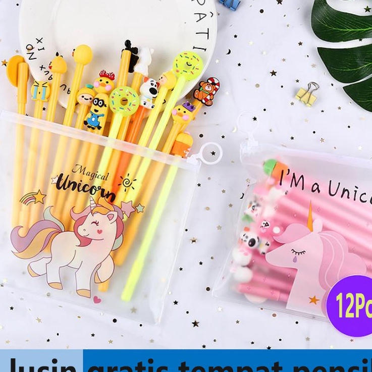 

YNDN3338 (COD )NEW_PRODUCT COD 1 SET PULPEN GEL MOTIF FREE TEMPAT PENSIL TRANSPARAN UNICORN PP28