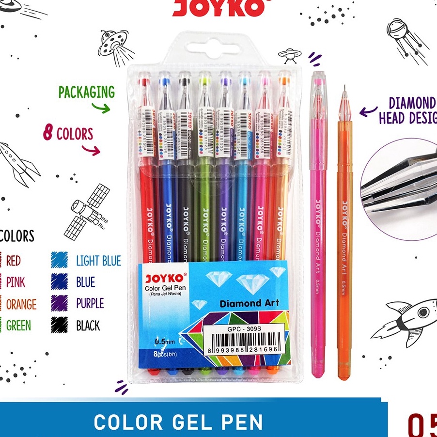 

JGDT0358 DiSkon !! Color Gel Pen Pulpen Pena Joyko GPC-309S 8 Warna 0.5 mm