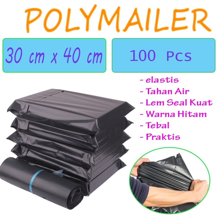 

Q08671 [100 pcs] Polymailer Plastik Packing LDPE HITAM TEBAL 30 x 40 cm Lem Perekat Anti Plong Grosir Termurah bdpkz