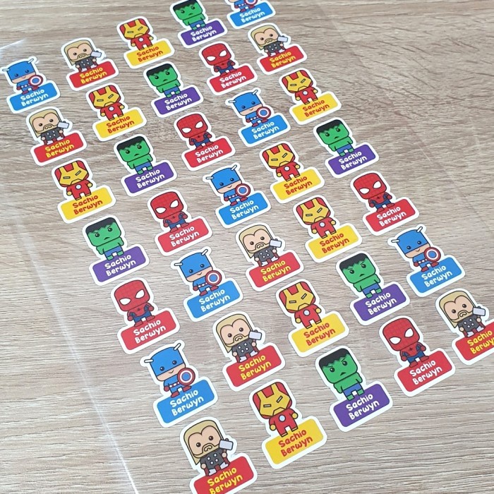 

Stiker nama anak laki / label nama anak anti air waterproof superhero