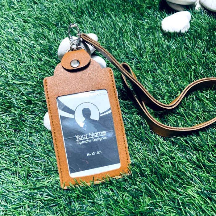 

SALE Lanyard Kulit ID Card Holder Magnet Name Tag Kulit FRONT COKLAT
