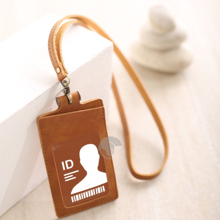

MURAH Name Tag ID Card Holder Temboro Coklat Kalung Premium ID Badge Leather
