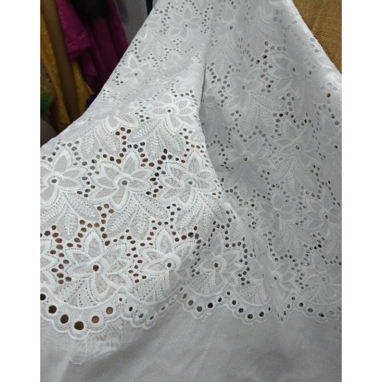 [✤yonGI] kain/bahan katun bordir putih bw MBS2]