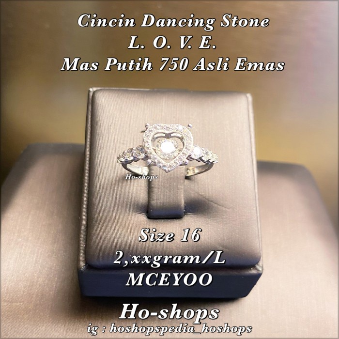 ✨Termurah Cincin Dancing Stone With Love Mas Putih Kadar 750 Asli Emas Terbatas