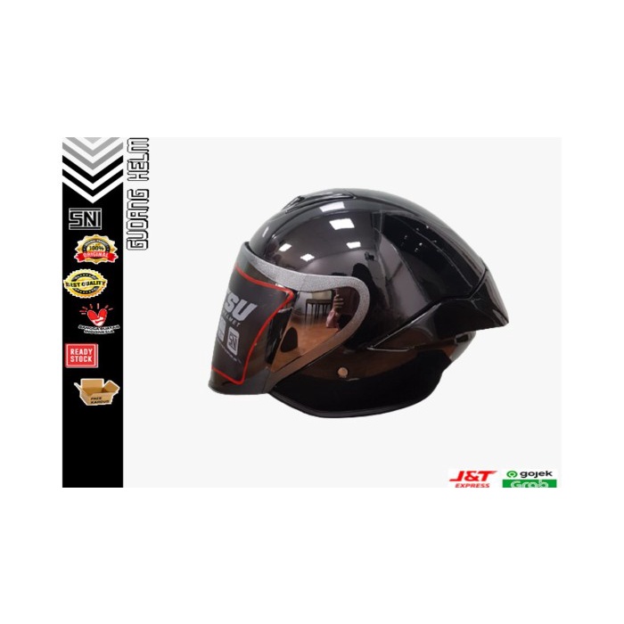 ✨New Helm Half Face / Helm Jitsu / Black Gloss Bisa Gojek