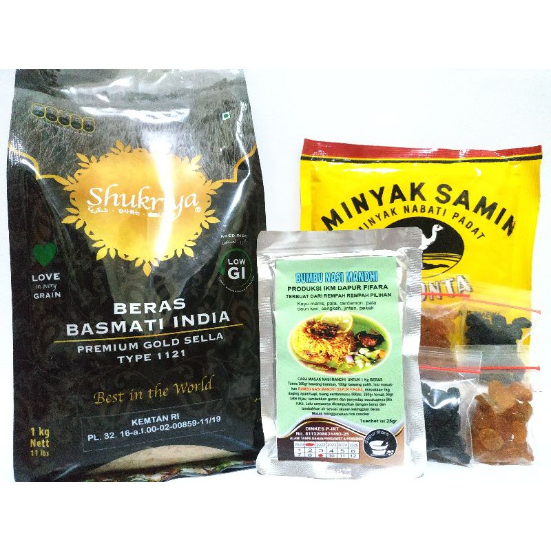 

Paket 1kg basmati bumbu instan minyak samin kismis kebuli briyani mandhi kabsah