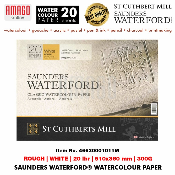 

✨Sale Saunders Waterford Watercolour Paper Rg - White - 20 Lbr - 510X360 Mm Berkualitas