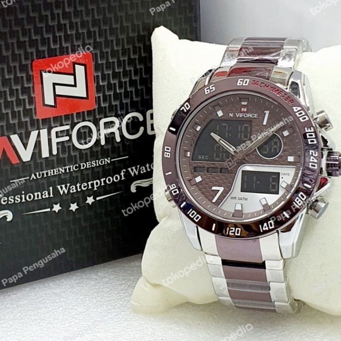 ✅Ori Jam Tangan Naviforce Nf9171 Silver Brown Pria Original Limited