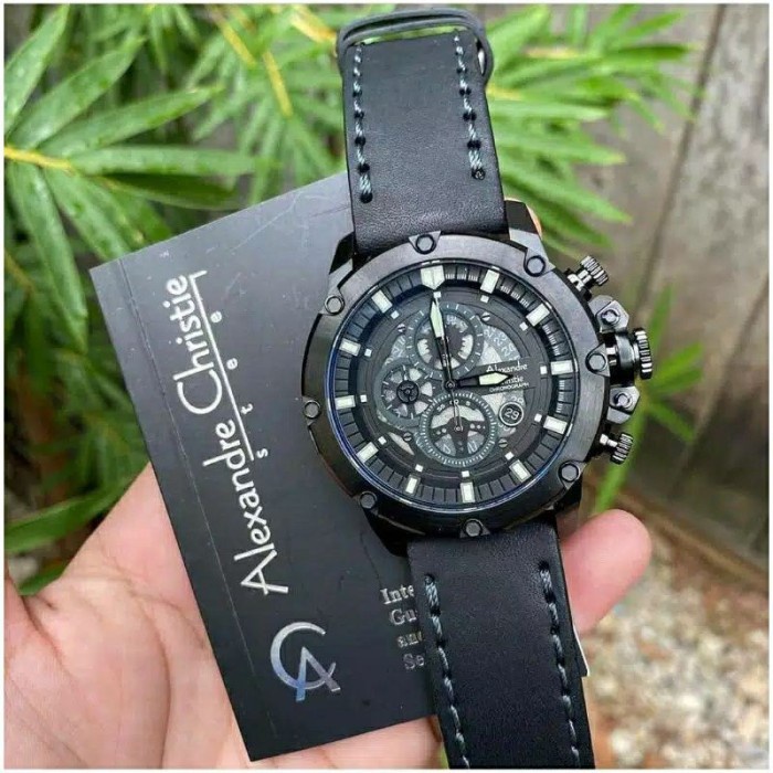 ✅Sale Jam Tangan Pria Alexander Christie Ac6564Mc Cowok Full Black Kulit Ori Terbaru