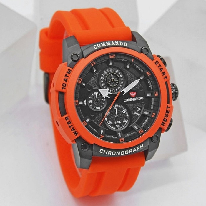 ✅Sale Jam Tangan Commando 7004 C 7004G-3 Pria Black Orangre Rubber Original Terbaru