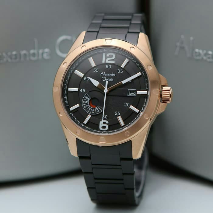 ✅Ori Jam Tangan Pria Alexandre Christie Ac 6536 Cowok Rosegold Black Rantai Bisa Gojek