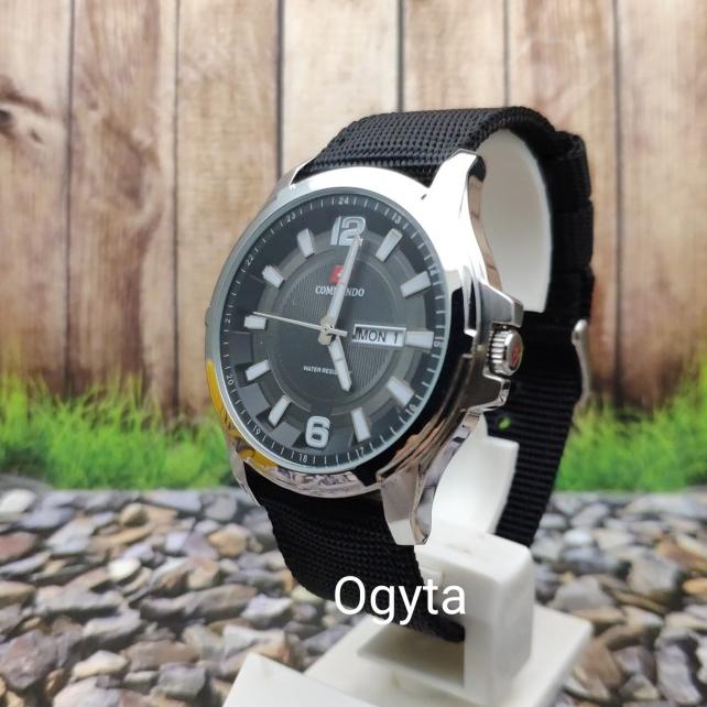 Commando Analog Jam Tangan Pria Strap Kanvas Hitam 2103G Original