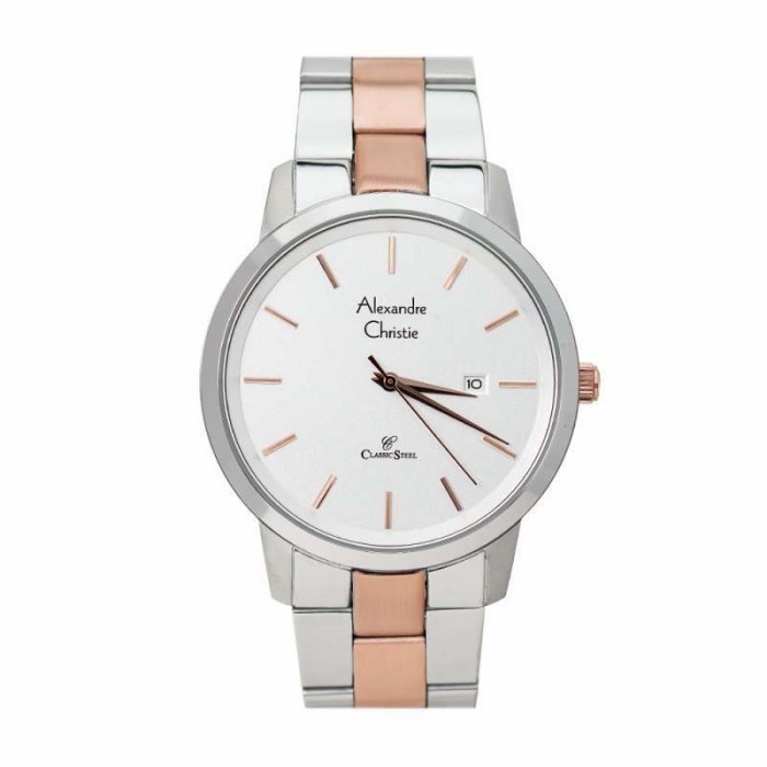 ✅Sale Alexandre Christie Ac8645 Ac 8645 Silver Rosegold Jam Couple Original Diskon