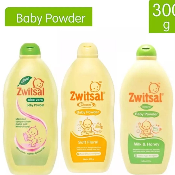 New Stock Zwitsal Baby Powder Rich Honey / Aloe vera / Soft Floral 300 gr Bedak Tabur Bayi.