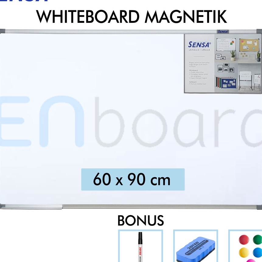 

[A99✓] Papan Tulis Whiteboard / White Board Gantung Magnet Single Face Sensa 60 x 90 cm.
