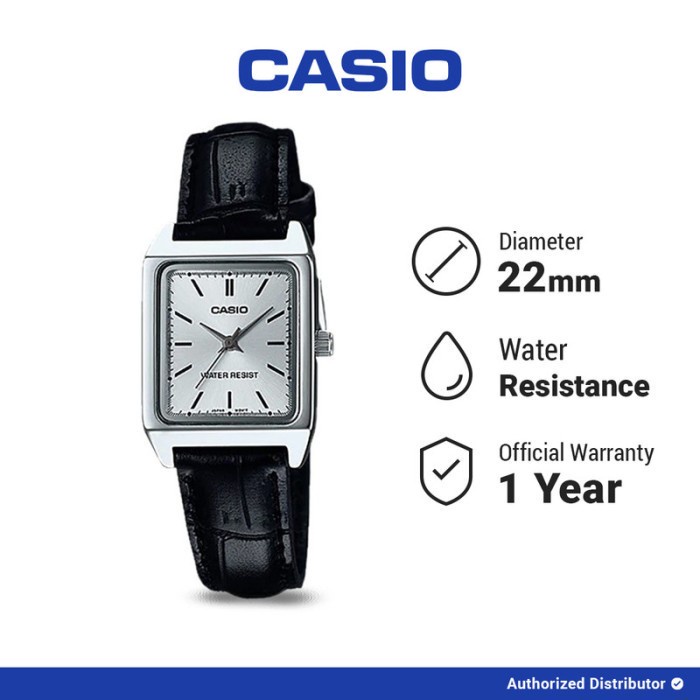 Casio Kotak Classic Jam Tangan Wanita LTP-V007L-7E1UDF Analog Kulit Black Original