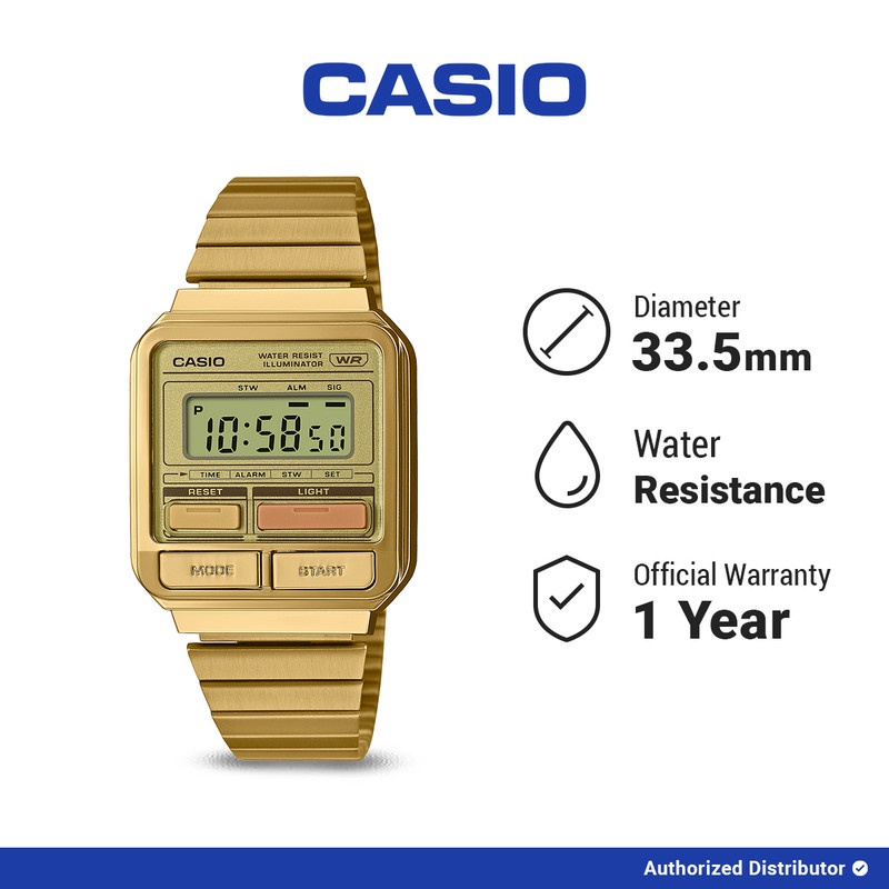 [READY INSTANT] Casio Vintage Jam Tangan Unisex A120WEG-9ADF Original Digital gold