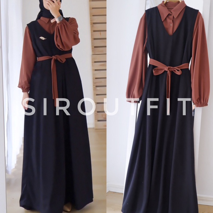 (H35➸) KIM OVERALL SET Dapat 3 item: kemeja inner+dress overall+tali pinggang✔.