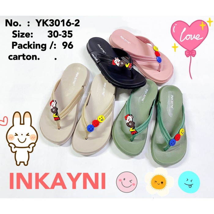 Yk3016-2 Sandal Anak Perempuan Sandal Jepit Anak Cewek Inkayni 30-35