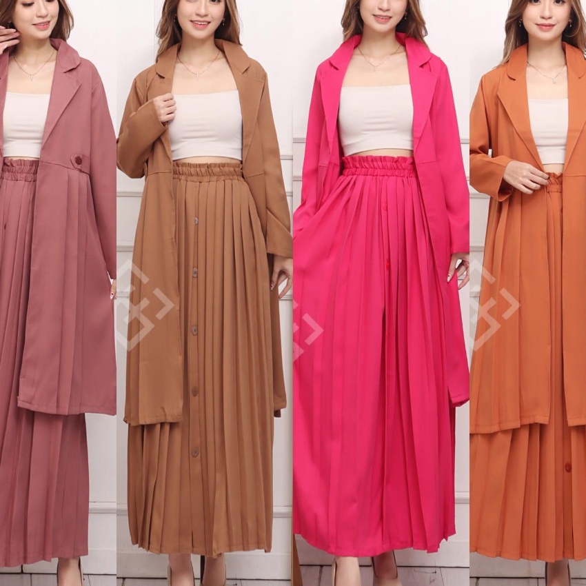 (E14-✮] SetRok Blazer Rok Plisket // Oneset Blazer // Fashion kekinian // Muslim wear // Setelan // 