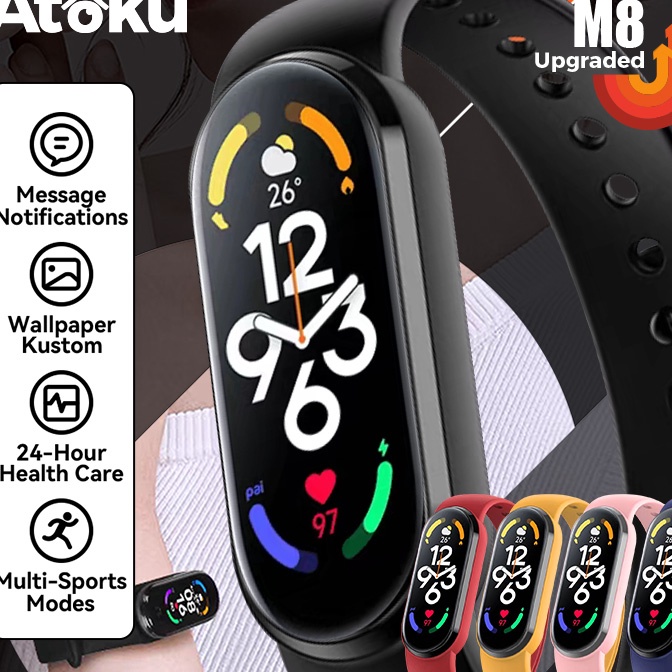 [W98») ATOKU M8 Smartwatch Bluetooth Waterproof Touch Screen Smartband Bracelet Play Music Sport Hea