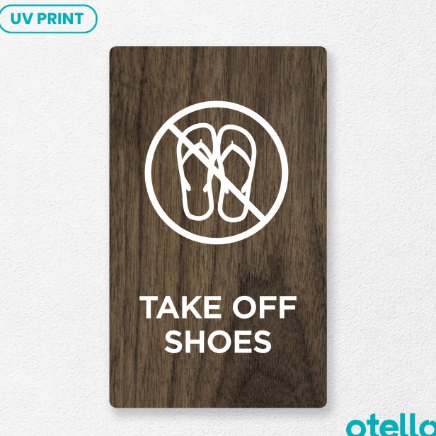 

Take Off Shoes Sign Board Kayu Print UV Signage Label Papan Petunjuk - 12 x 20 cm ™cecღ