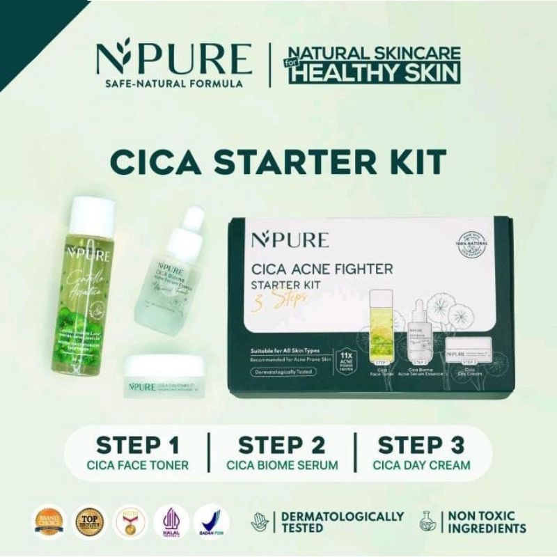 NPURE Anti Acne Starter kit/Acne Fighter/Toner serum day cream/Paket Anti Acne