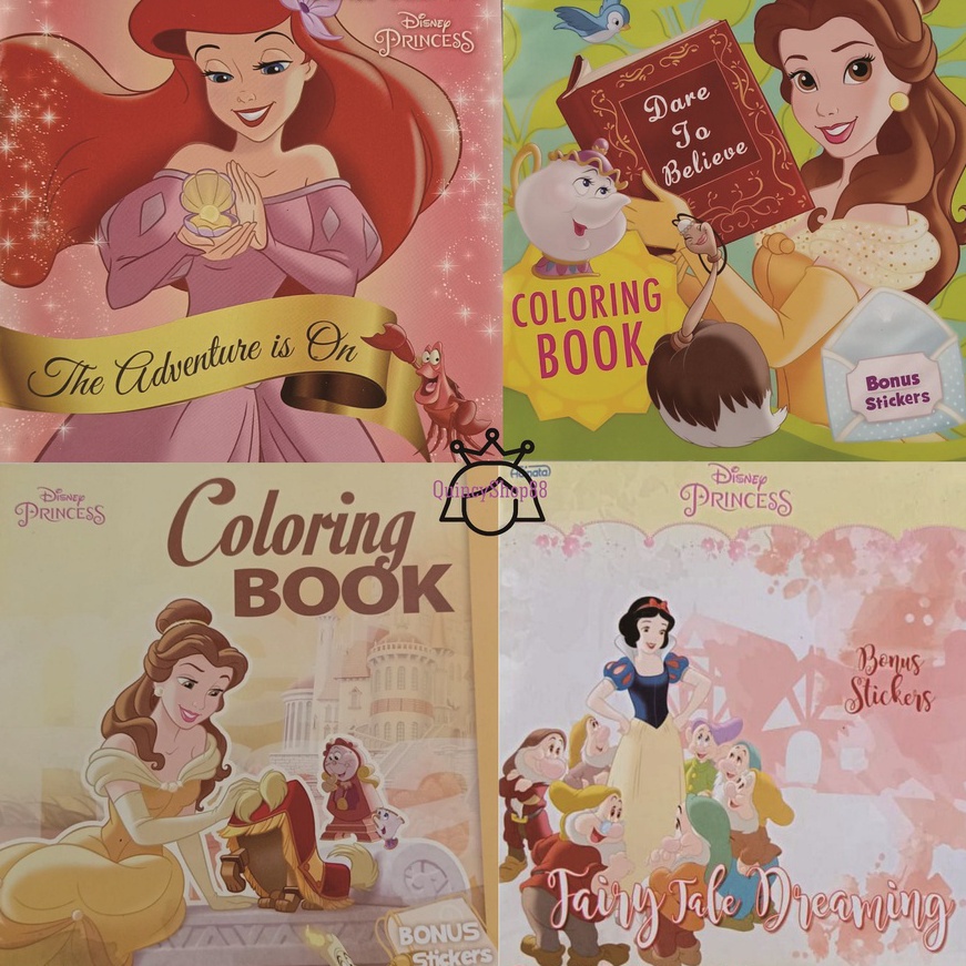 (V92-»> Buku Mewarnai/Coloring Book Disney Princess Belle, Snow White, Ariel, Cinderella, Rapunzel+ 