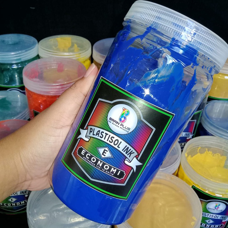 

(W42-❣> Tinta Sablon PLASTISOL ECONOMY Brain Plus BIRU 1kg☀.!
