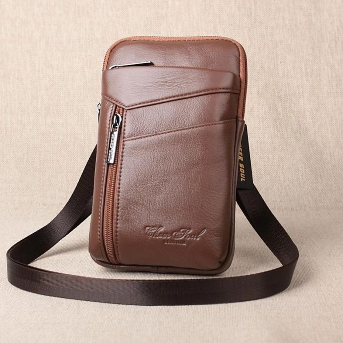 ✨Ready Tas Selempang Kulit Mini Pria Tas Hp Cheer Soul Pinggang Kulit 2396 Terbaru