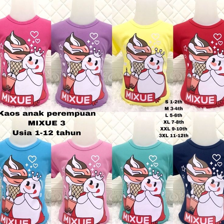 ZMPX0233  KAOS ANAK PEREMPUAN MIXUE 3 LENGAN PENDEK USIA 1-12 TAHUN // BAJU ANAK CEWEK