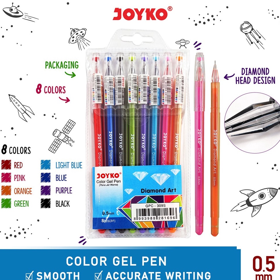 

ZPPX0383 Color Gel Pen Pulpen Pena Joyko GPC-309S 8 Warna 0.5 mm