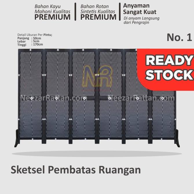 Sketsel Partisi Pembatas Penyekat Ruangan 6 Pintu Tanpa Roda
