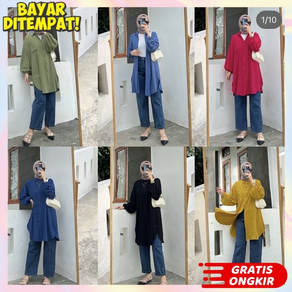 Baj Tuniq Kerja Kantor Thunic Cewek Korean Style Tonic Perempuan Tunika Dress Long Tuni Tunij Ibuibu