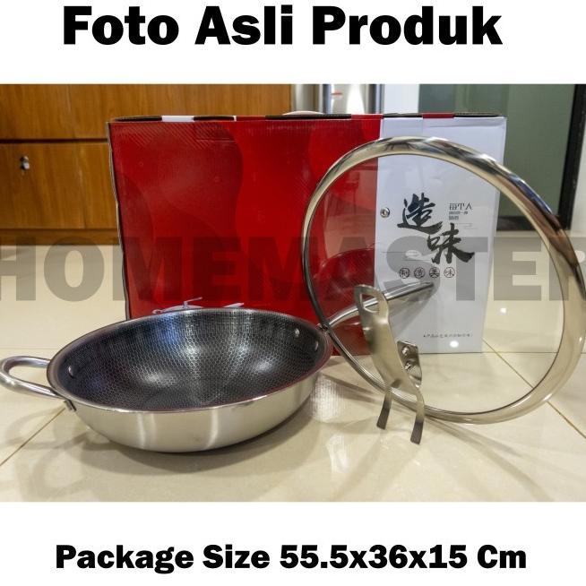 Wok/Wajan/Kuali Stainless Premium Anti Lengket Honeycomb 34 Cm Hcwl34