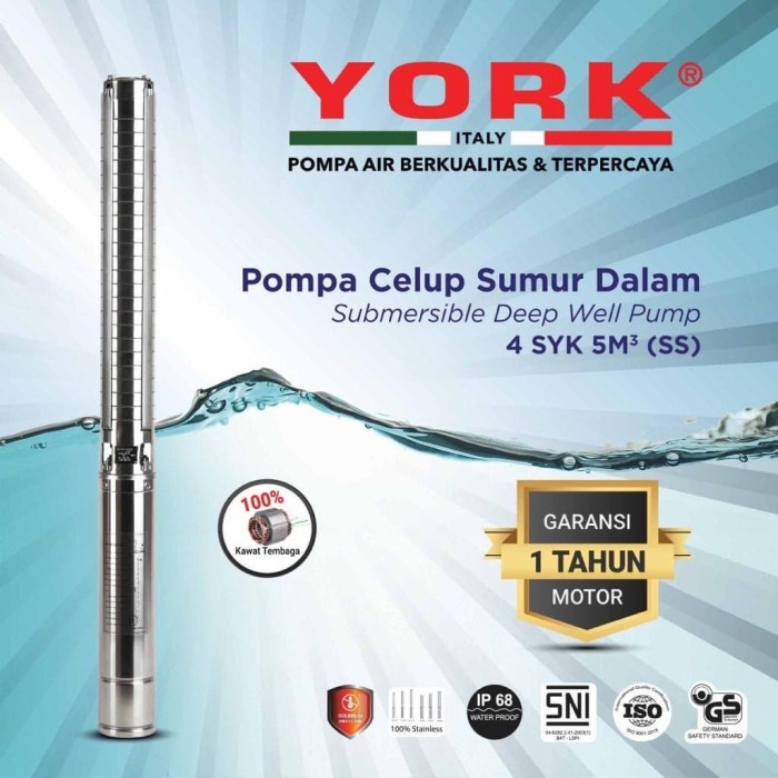 4SYK5-12 SS YORK SUBMERSIBLE DEEP WELL PUMP YORK POMPA SATELIT 1.5 hp