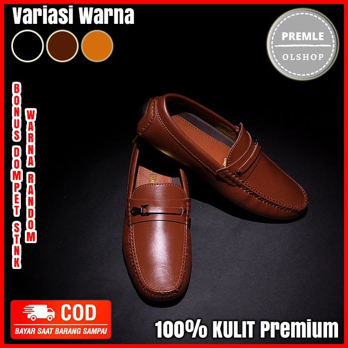 Sepatu Kulit Pria Original  Casual Sepatu Kerja Pria Formal Slip On  Anti Slip Pantofel  Tanpa Tali 
