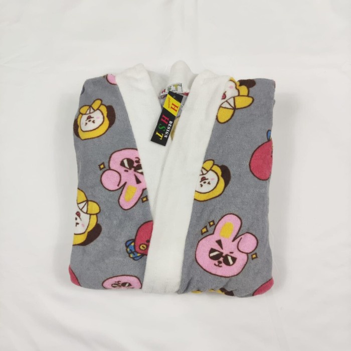 Kimono Kimono Handuk Dewasa Wanita / Motif BT21 / Jubah Mandi / Baju Handuk - Abu Muda(O0M7) Kimono 