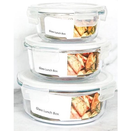 Glasslock Lunch Set/Tempat Makan Wadah Kaca/Food Storage Container3In1