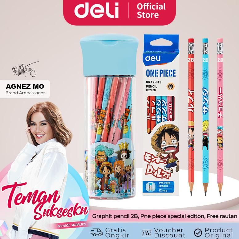

Deli One Piece Graphit Pencil / Pensil Kayu Grafit 2B Lucu Kartun One Piece Free Rautan Box / Tube EC02X-2B