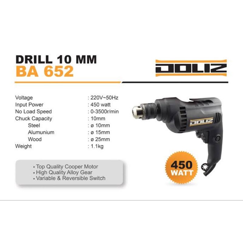 Mesin bor listrik Doliz BA 652 / Mesin bor tangan Doliz