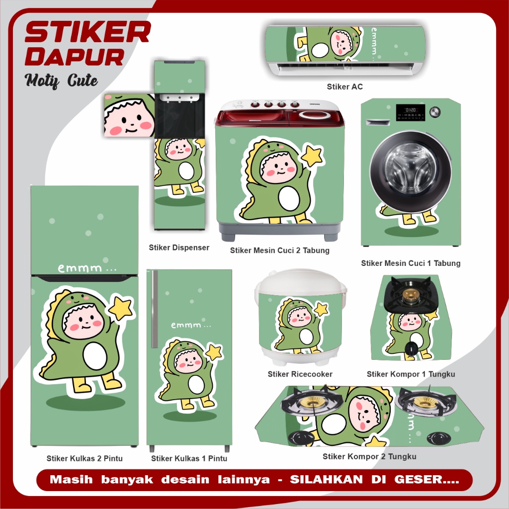 Stiker Ricecooker ukr kecil & besar Stiker Mesin cuci Stiker Kulkas 1& 2 pintu Stiker Kompor