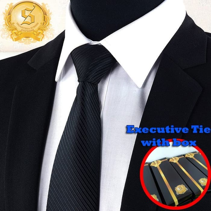dasi dasi pria instant tempel langsung pakai motif garis diagonal import - Hitam(W2H2) dasi pria mot
